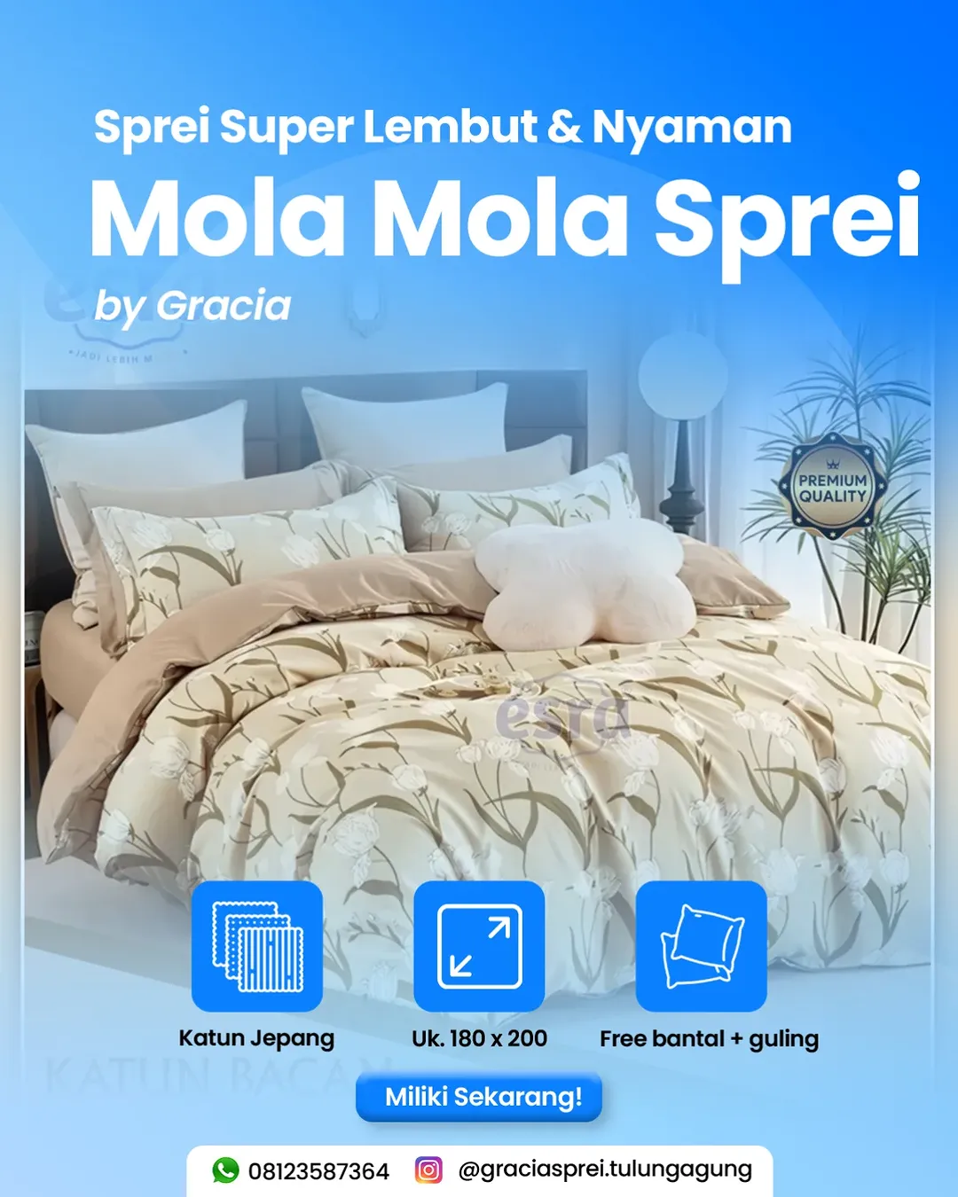 <p>Sprei dengan merk Mola-mola yang terbuat dari b